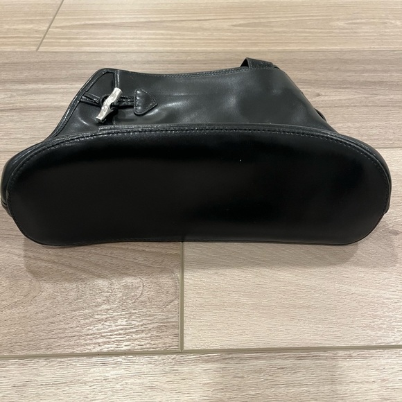 Vintage Longchamp Roseau Black Leather Shoulder Bag Silver Bamboo Toggle Purse - Picture 5 of 12